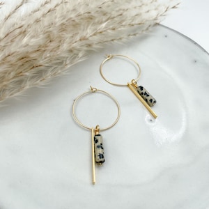 Stainless steel earrings: Handmade 18K gold-plated hoop earrings with Dalmatian jasper unique and feather-light statement earrings in a pair image 3