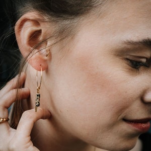 Stainless steel earrings: Handmade 18K gold-plated hoop earrings with Dalmatian jasper unique and feather-light statement earrings in a pair image 5