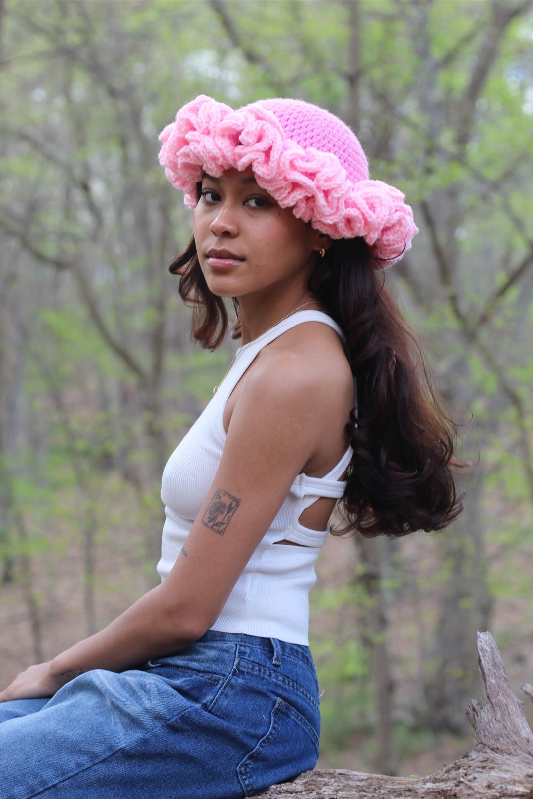 Crochet Ruffle Hat: Acrylic Yarn, Handmade - Etsy