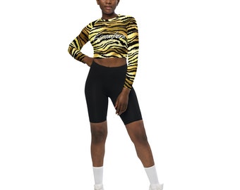 Kizombera Tiger Animal Print long-sleeve dance crop top