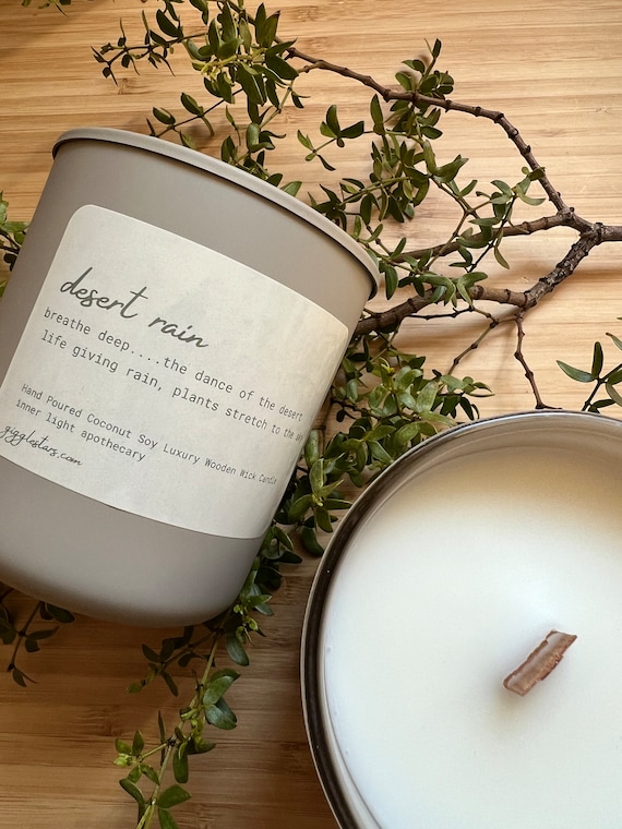 Desert Rain Candle - Creosote, Vegan Coconut Soy Wax, Wooden Wick