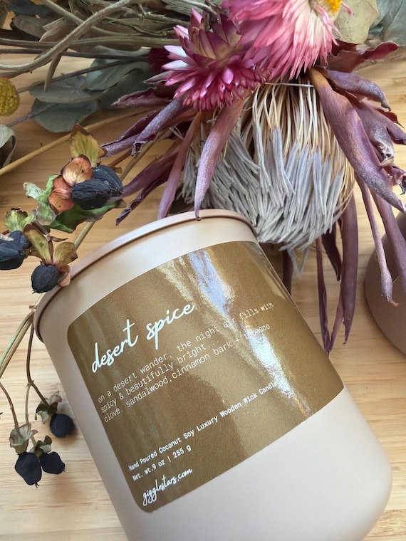 Desert Spice Candle, Grounding and Warm Vibes, Apricot Soy Wax, Wooden Wick, 8 oz