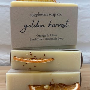 Golden Harvest Orange Clove & Cinnamon Cold Process Artisan Soap | Fall Limited Edition | Palm Free | Moisturizing | Handmade Small Batch