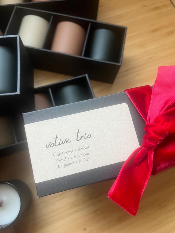 Scented Votive Candle Gift Set, Apricot Soy Wax, Wooden Wick