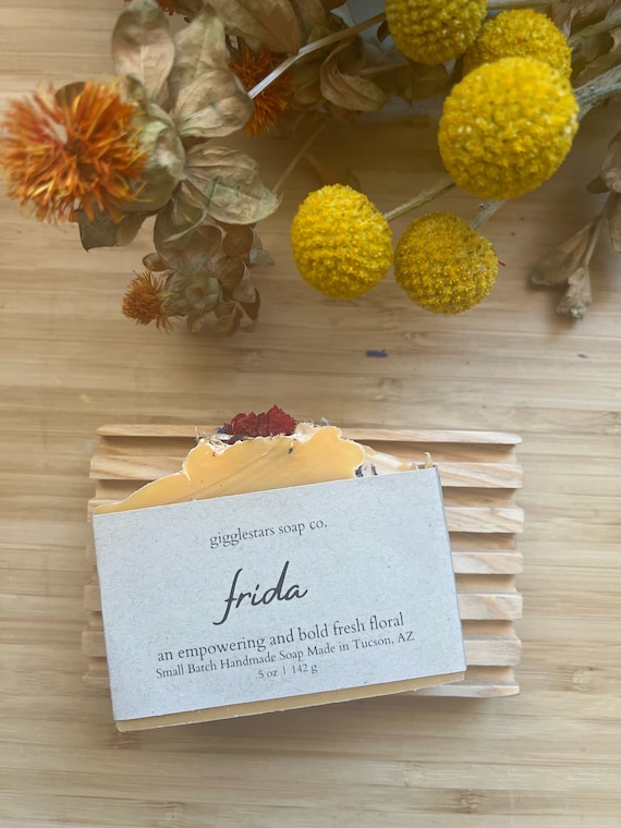 Frida cold process soap, handmade, small batch, botanical, fresh floral, moisturizing, vegan, limited edition