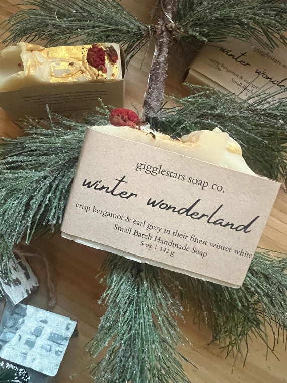 Winter Wonderland Holiday Gift Soap | Cold Process Handmade Soap | Stocking Stuffer | Handmade Gift | Botanical Soap | Cocoa Butter