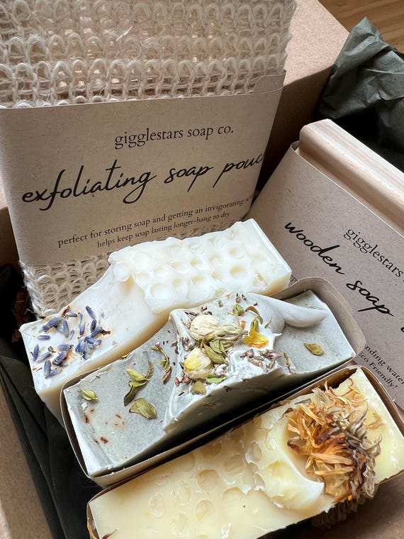 Soap Trio Handmade Gift Box Set |  Natural Hand Crafted Soaps | Soap Dish | Soap Bag | Unisex | Vegan choices