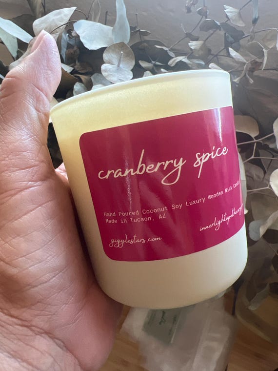 Spiced Cranberry Candle: Coconut Soy Wax, Wood Wick, 8 oz
