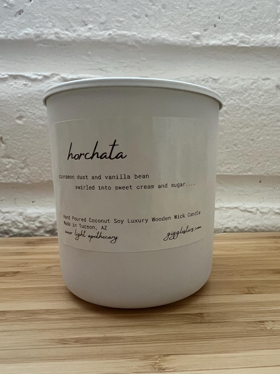 Horchata Scented Soy Candle: Vanilla Cinnamon, Wood Wick, 8 oz