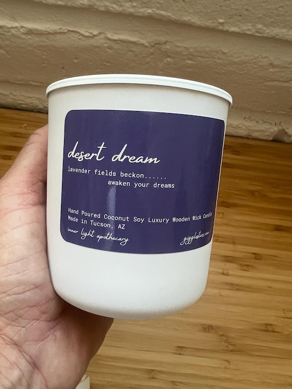 Desert Dream Lavender Vanilla Candle, Coconut Soy Wax, Wooden Wick, Vegan, Non Toxic 8 oz
