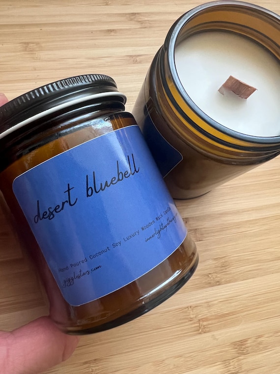 Fresh Dewy Floral Desert Bluebell Candle: Apricot Soy Wax, Wood Wick, Fresh Floral Scent