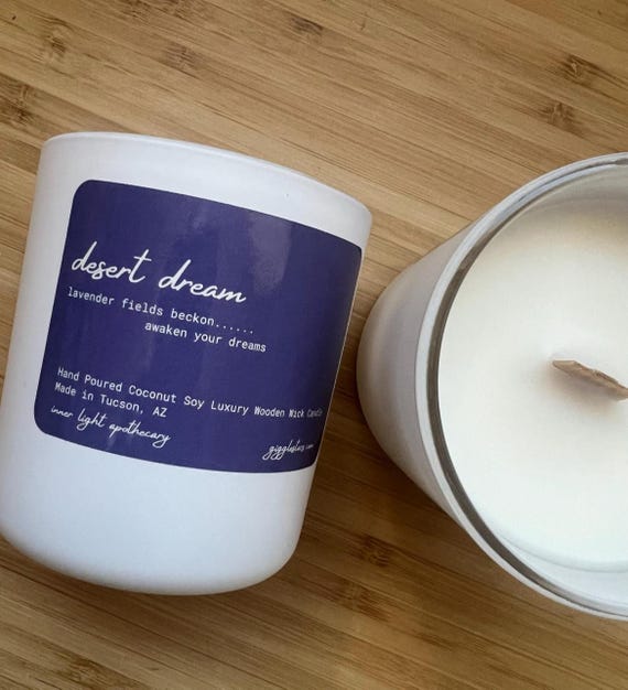 Desert Dream Coconut Soy Candle, Lavender  Vanilla Scent, Wooden Wick, 12 oz Vegan, Non Toxic