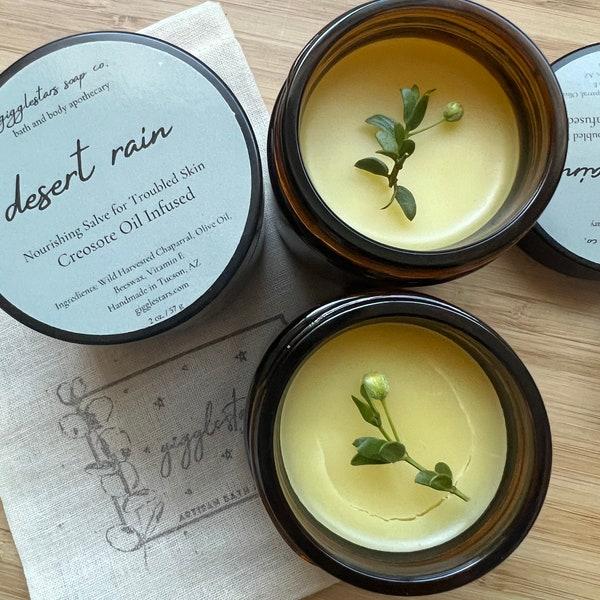 Desert Rain Wild Chaparral Creosote Oil Infused Skin Care Beeswax Salve  - Dry Cracked Skin -hand salve  - All Natural