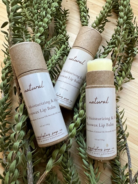 Moisturizing Natural Beeswax Lip Balm | Natural Ingredients | Recyclable Paper Kraft tube .5oz | Self Care | Gift | Dry Lips