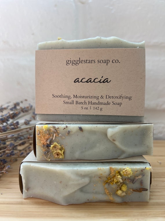 Acacia | Handmade Herbal Lavender Rosemary Natural Soap | Sensitive Skin Soothing Detoxifying Skin Care  | VEGAN | Cruelty Free | Sea Clay