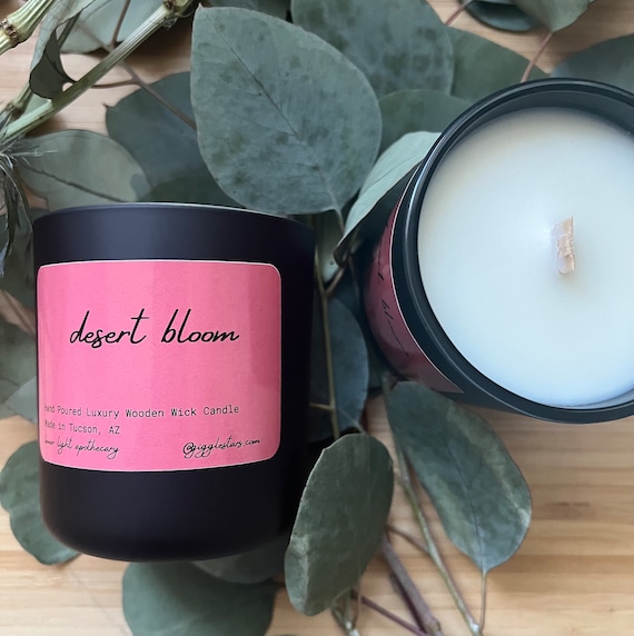 Desert Bloom Coconut Soy Wax Luxury black glass vessel Wood Wick, Housewarming, Clean Burning  Eco Friendly, 8 oz
