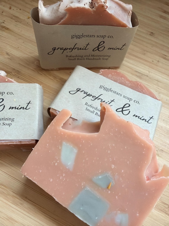Pink Grapefruit Mint Cold Process Soap | Sensitive Skin, Mineral Clay, Aloe Vera (Handmade)