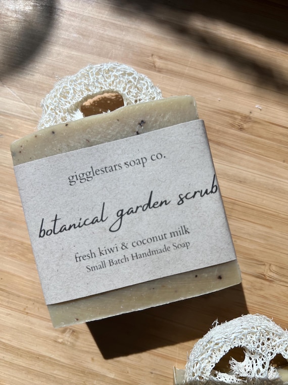 Minty Fresh Botanical Garden Scrub Loofah Handmade Botanical Essential Oil Exfoliating Soap | Vegan | Moisturizing Natural Clay + Kiwi
