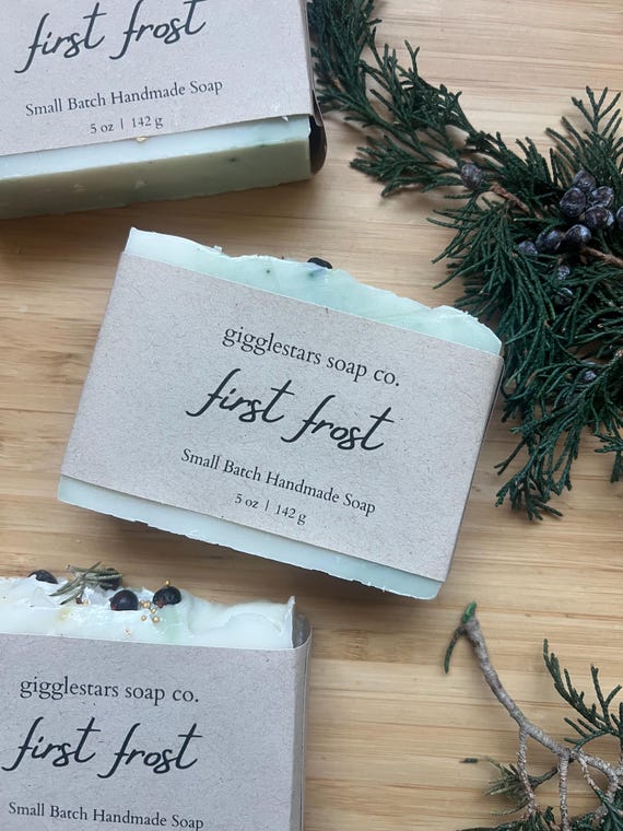First Frost Peppermint Juniper Fir Moisturizing  Cold Process Handmade Soap | Gift | Christmas | Holiday Stocking Stuffer | Fresh Pine Mint