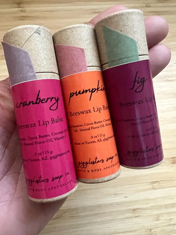 Beeswax Fall Lip Balm Trio: Cranberry, Fig, Pumpkin - Moisturizing Gift