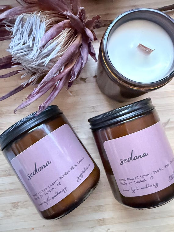 Sedona Suede Musk Wooden Wick Candle, 8 oz Soy Wax, Clean Burning Home Fragrance