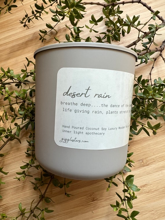 Desert Rain Candle - Creosote, Vegan Apricot  Soy Wax, Desert Living, Wooden Wick,  Monsoon