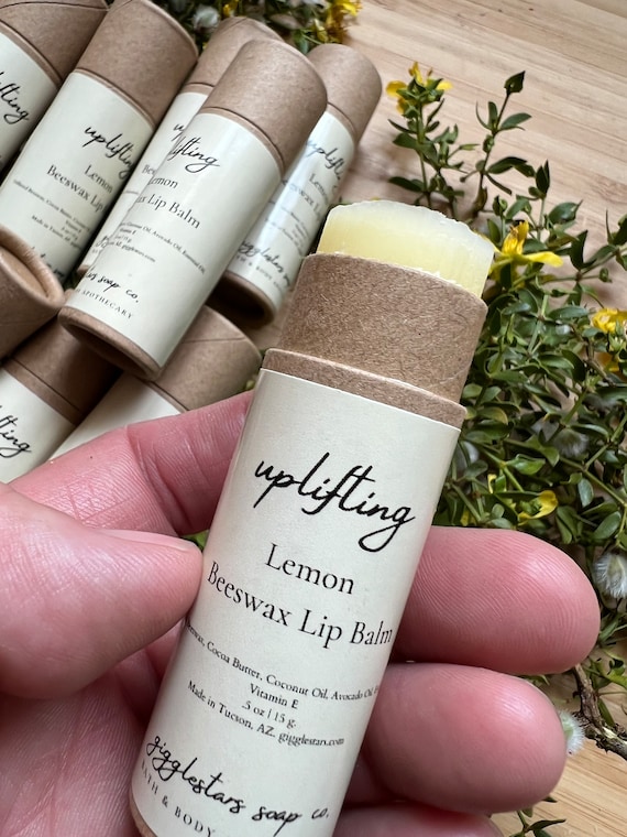 Moisturizing Lemon Natural Lip Balm | Natural Ingredients | Recyclable Paper Kraft tube .25 oz | Self Care | Gift