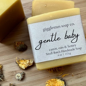 Gentle Baby Soothing Honey + Carrot Juice nourishing Unscented  Baby Cold Process Handmade Soap