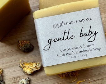 Gentle Baby Soothing Honey + Carrot Juice nourishing Unscented BABY Cold Process Handmade Soap