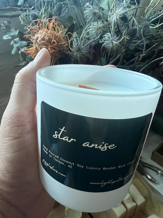Star Anise Holiday candle vanilla and anise| 8 oz Soy Wax with lid  | Wood Wick, Fresh Clean Burn