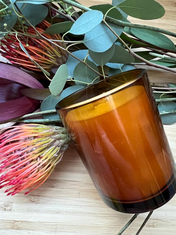 Orange Clove Beeswax Candle | Amber Jar Wood Wick, Natural Clean Burning Home Fragrance