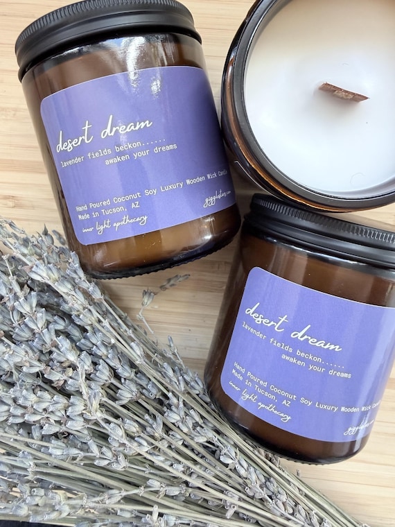 Desert Dream Coconut Soy Wax Luxury amber glass vessel Wood Wick, Housewarming, Clean Burning  Eco Friendly, 7 oz