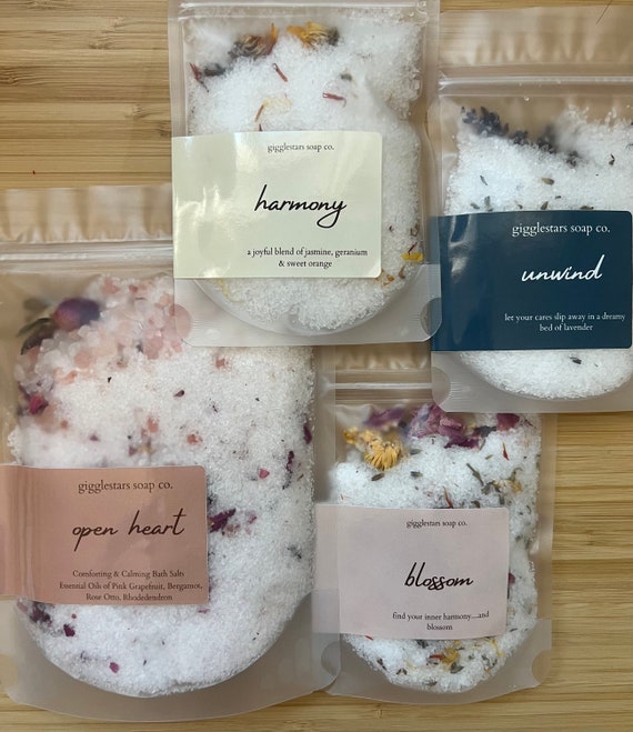 Natural Essential Oil Mineral Bath Salts 2 oz, Gift, Relaxation, Self Care, Mineral Salt, Bridal Shower Gift