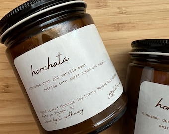 Horchata Scented Candle, Vanilla Cinnamon, Coconut Soy Wax, Wood Wick, 8 oz