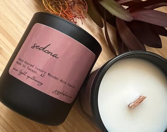 SEDONA enchanting suede, spiced musk, bergamot, cypress, sandalwood, tobacco Soy Wax Wood Wick, Housewarming, Clean Burning,  Unisex, 8 oz