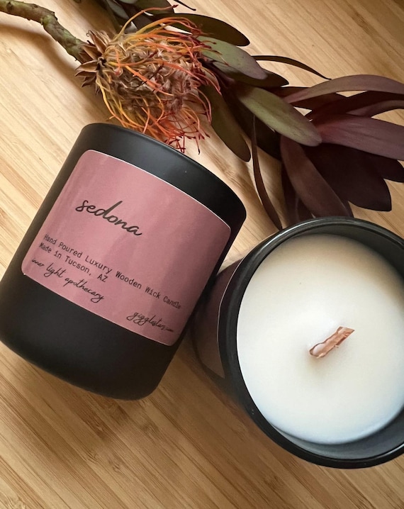 SEDONA enchanting suede, spiced musk, bergamot, cypress, sandalwood, tobacco Soy Wax Wood Wick, Housewarming, Clean Burning,  Unisex, 8 oz