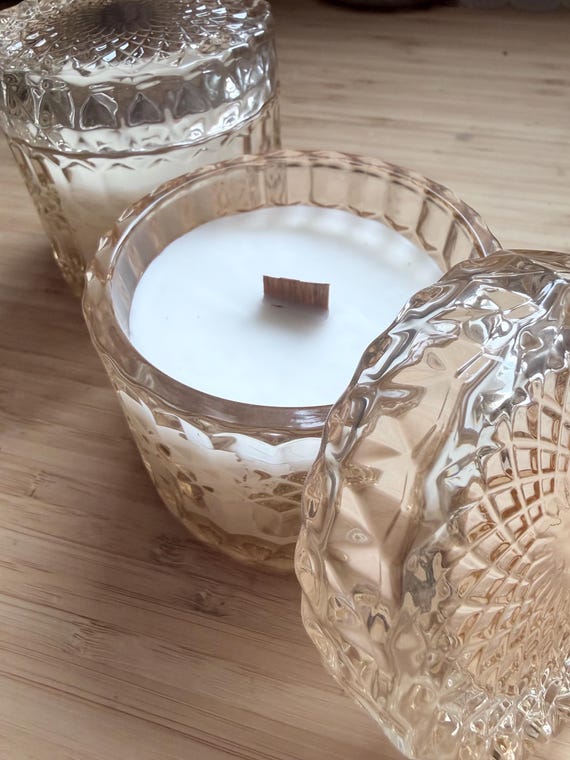 MOM gift Gorgeous Cut Glass Non Toxic Rose scent Clean Burning Candle | Vegan Apricot  Soy Wax | Relaxing | Wood Wick