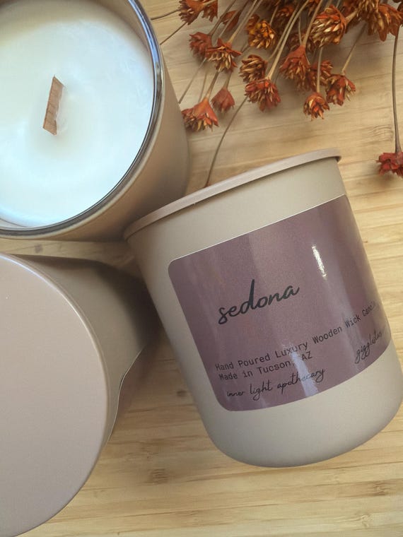 Sedona Suede Musk Wooden Wick Candle, 8 oz Soy Wax, Clean Burning Home Fragrance