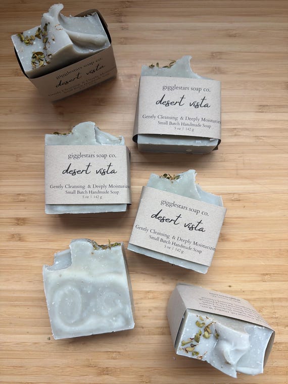 Desert Vista | Bergamot Patchouli Essential Oil Cold Process Moisturizing Gentle Natural Soap | French Green Clay Detox | Vegan | Palm Free