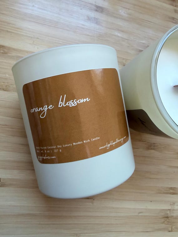 ORANGE BLOSSOM | 8  oz. Hand Poured Luxury Coconut Soy Wax Candle | Wood Wick | Housewarming | Spa | Vegan | Clean Burning