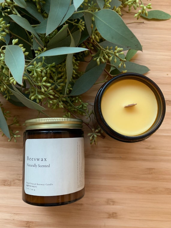 Golden Hour | Hand Poured Beeswax Candle Amber Jar Wood Wick | Unscented Candle Natural Home | Spa Candle | Clean Burning Non Toxic