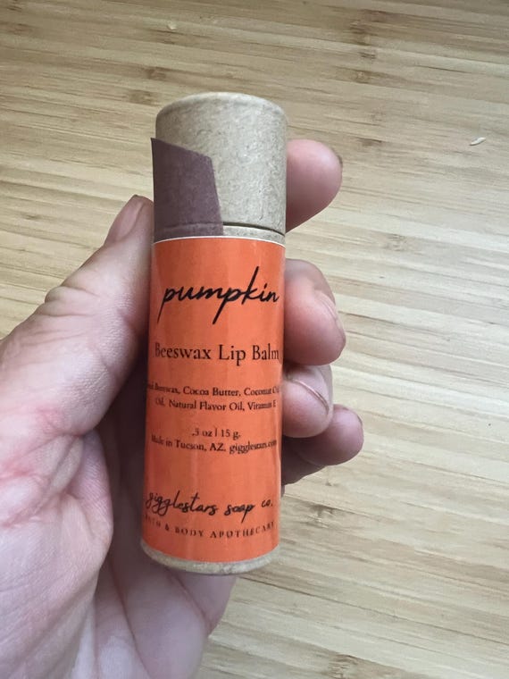 Fall PUMPKIN Moisturizing Natural Lip Balm | Recyclable Paper Kraft tube .5oz | Self Care | Gift