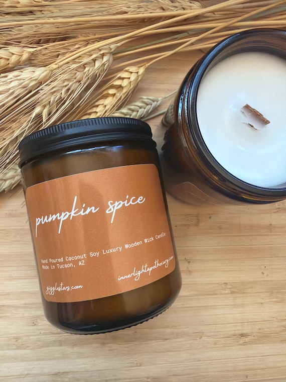 Pumpkin Spice  Apricot Soy Wax Candle: Wood Wick, Fall Scent, 8 oz