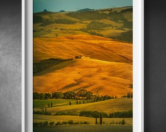 Impresión de casa de campo toscana: colinas doradas Descarga digital