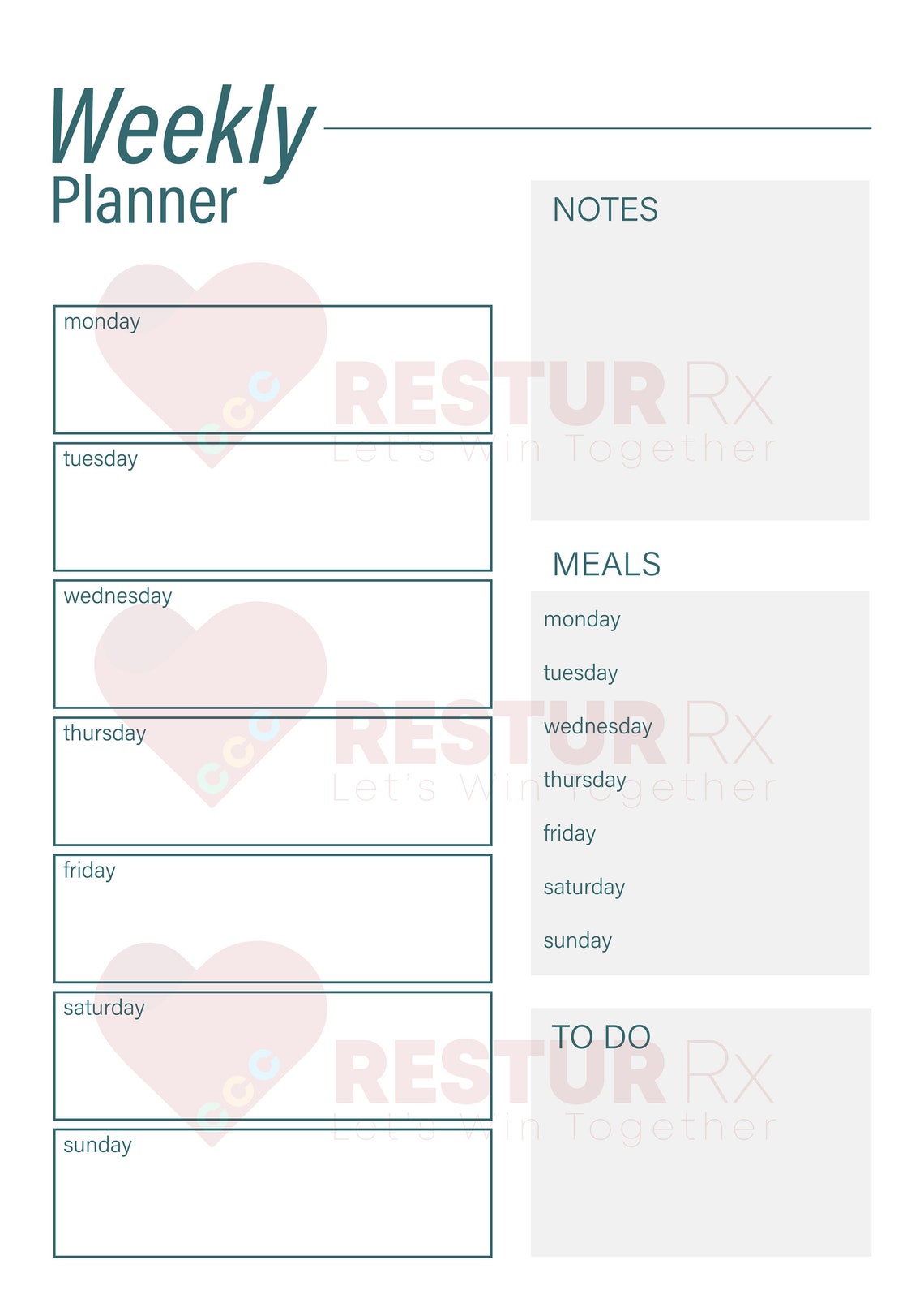 Weekly Printable Planner, Undated Weekly Planner, to Do List, Weekly ...