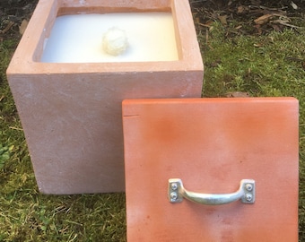 Schmelzlicht | Wachsfresser | Kerzenfresser | Cube Würfel XXL | Terrakotta Optik | Gartenfeuer XXL Outdoorkerze Terrassenfeuer Geschenk Frau