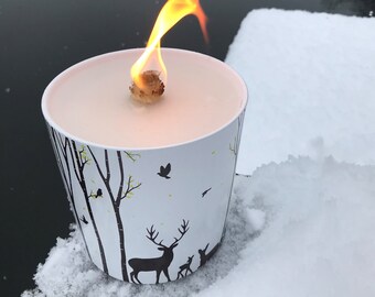 Schmelzlicht Winterszene Weihnachten Winter Wald weiß Tischfeuer Wachsbrenner Dauerbrenner Outdoor Wachsfresser Geschenk Geschenkidee