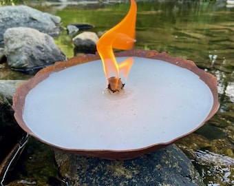 WeberHomemade® | Rostfeuer® Kerzenfresser Wachsfresser XXL Feuerschale| Ø 26,5 cm x 8,5 cm mit Dauerdocht | Dauerfeuer Rost welliger Rand