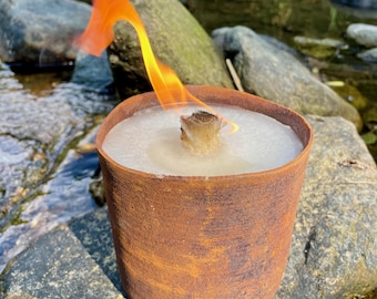 WeberHomemade® | Rostfeuer® Kerzenfresser Wachsfresser| Ø 12 cm x 10,5 cm mit Dauerdocht | Dauerfeuer Edelrost ewige Flamme Outdoorkerze
