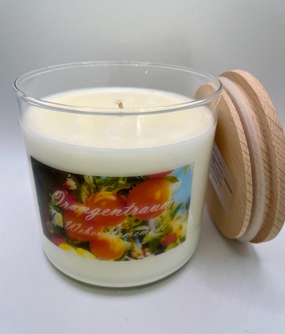 Natürliche XXL Duftkerze | Bio Orange | vegane nachhaltige Duftkerze | naturreines ätherisches Öl | personalisierbar | Sonnenblumenwachs